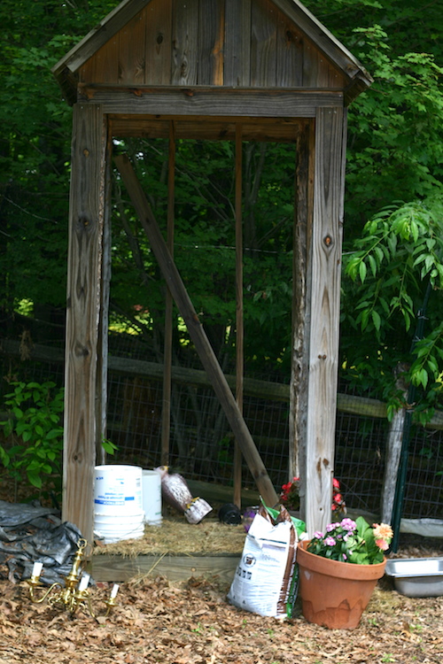 Planning the Mud Kitchen. The site of the mud kitchen and dining area. I am locating this in my vegetable garden so the kids can play while I work.